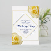 Elegant Yellow Rose Floral Wedding Gold Folie Uitnodiging (Staand Voorkant)