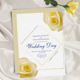 Elegant Yellow Rose Floral Wedding Gold Folie Uitnodiging