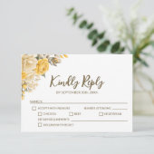 Elegant Yellow Rose Floral Wedding RSVP Kaartje (Staand voorkant)