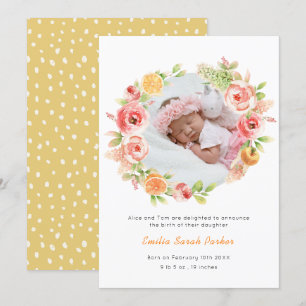 Elegant Yellow Rose Floral Wreatfoto geboorte Aankondiging