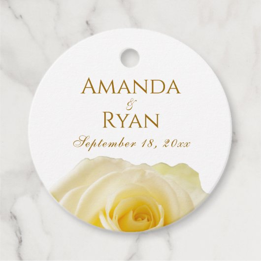 Elegant Yellow Rose Golden Floral Wedding Bedankjes Labels (Voorkant)
