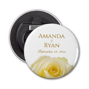 Elegant Yellow Rose Golden Floral Wedding Button Flesopener