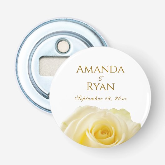 Elegant Yellow Rose Golden Floral Wedding Button Flesopener (Voorkant)
