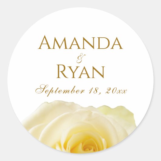 Elegant Yellow Rose Golden Floral Wedding Ronde Sticker (Voorkant)