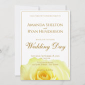 Elegant Yellow Rose Script Floral Wedding Kaart (Voorkant)