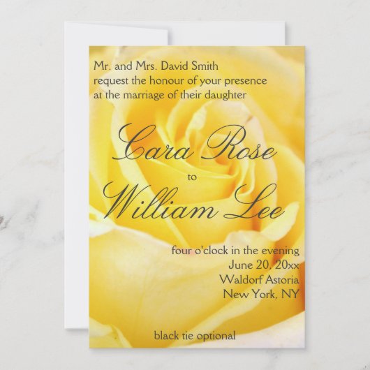 Elegant Yellow Rose Wedding Invitation Kaart (Voorkant)