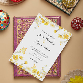 Elegant Yellow Rose Wedding Invite Kaart