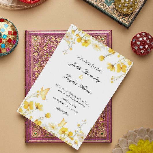 Elegant Yellow Rose Wedding Invite Kaart