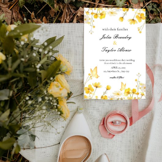 Elegant Yellow Rose Wedding Invite Kaart
