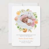 Elegant Yellow Rose WreatFloral Foto Birth Aankondiging (Voorkant)