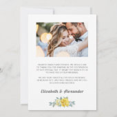 Elegant yellow roses floral greenery trouwfoto bedankkaart (Achterkant)