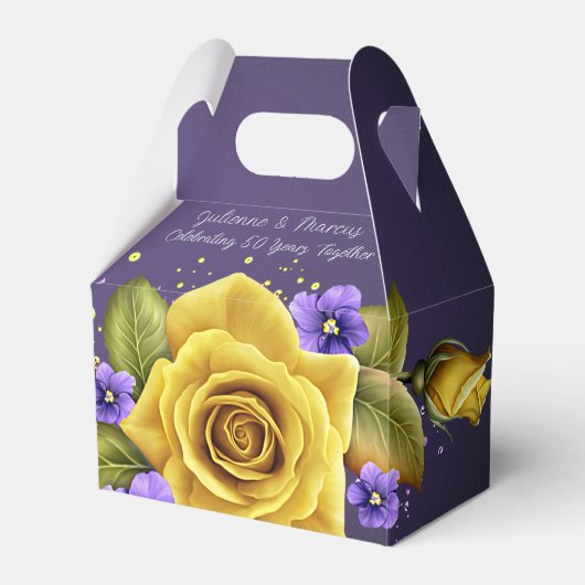 Elegant Yellow Roses, Purple Violets 50th Anniv | Bedankdoosjes (Voorkant Zijde)