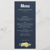Elegant yellow roses waterverf marvy blue bruiloft menu (Voorkant)