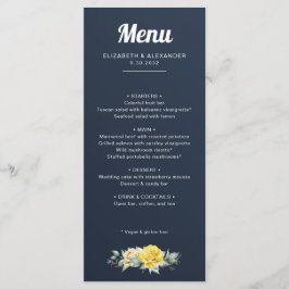 Elegant yellow roses waterverf marvy blue bruiloft menu