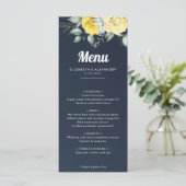 Elegant yellow rozen marine blue waterverf bruilof menu (Staand voorkant)