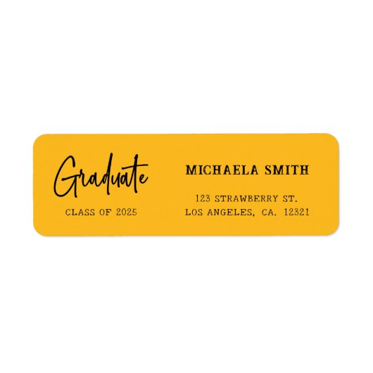 Elegant Yellow Script Graduation Return Address Etiket (Voorkant)