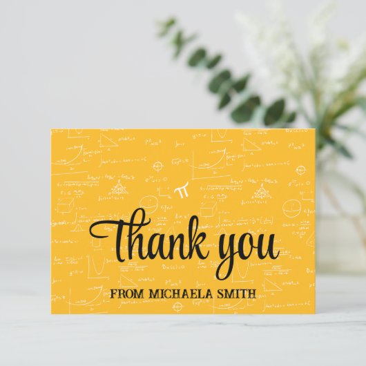 Elegant Yellow Script Mathematics Graduation Bedankkaart (Staand voorkant)