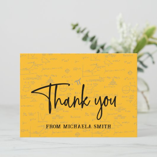 Elegant Yellow Script Typography Math Graduation Bedankkaart (Staand voorkant)