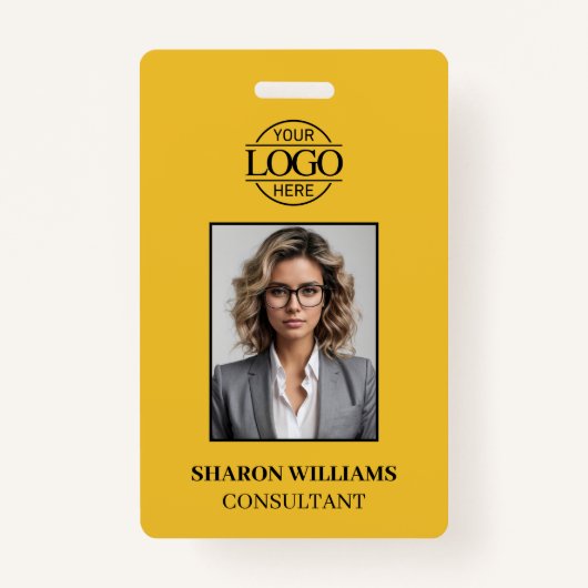 Elegant Yellow Simple Minimalist Employee Photo Badge (Voorkant)