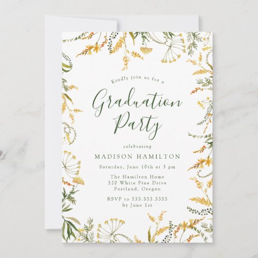 Elegant Yellow Spring Floral Gradual Party Kaart (Voorkant)