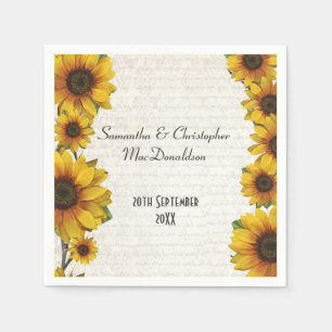 Elegant yellow sunflower country floral bruiloft servet