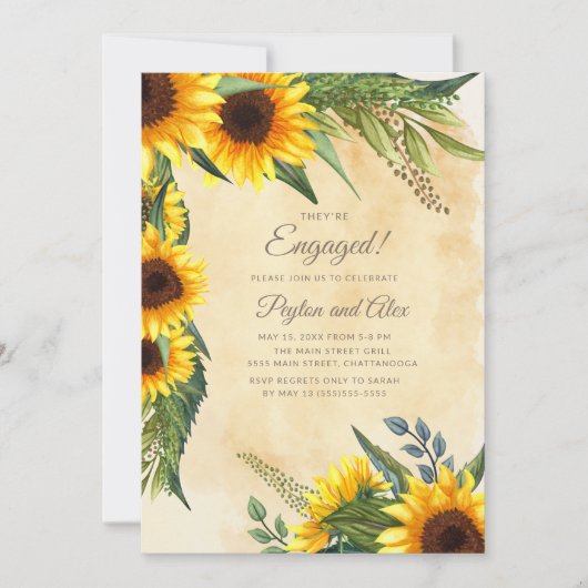 Elegant -Yellow Sunflower Engagement Party Kaart (Voorkant)