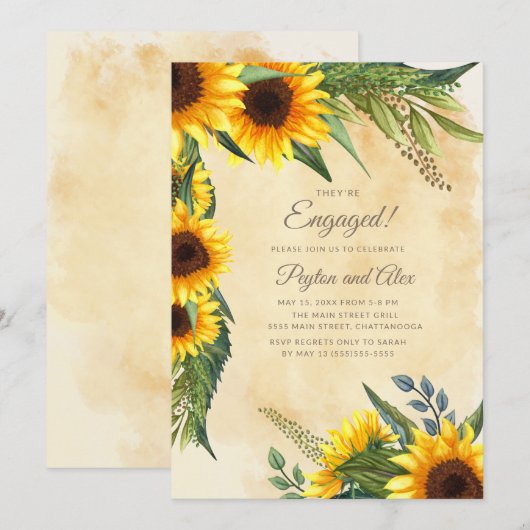 Elegant -Yellow Sunflower Engagement Party Kaart (Voorkant / Achterkant)