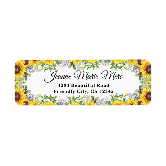 Elegant Yellow Sunflower Etiket (Voorkant)