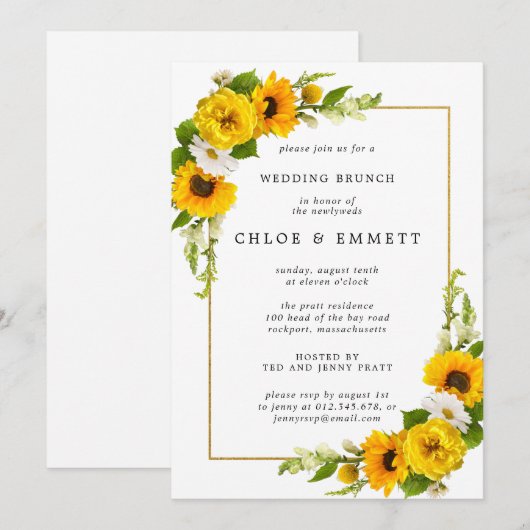 Elegant Yellow Sunflower Floral Wedding Brunch Kaart (Voorkant / Achterkant)