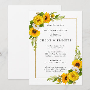 Elegant Yellow Sunflower Floral Wedding Brunch Kaart