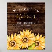 Elegant Yellow Sunflower Girls Birthday Party Poster (Voorkant)