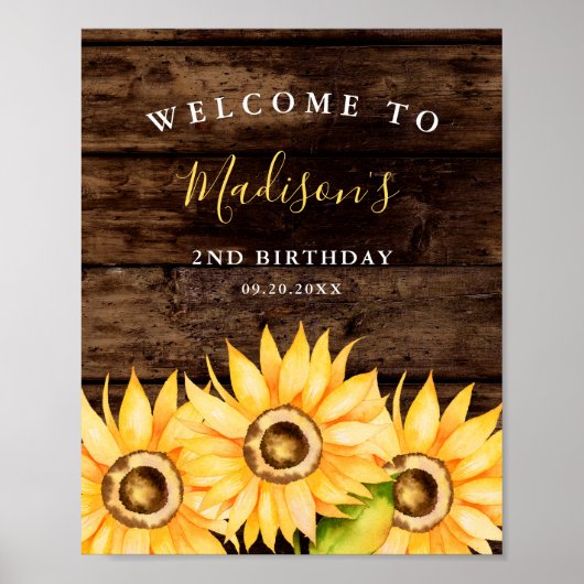Elegant Yellow Sunflower Girls Birthday Party Poster (Voorkant)