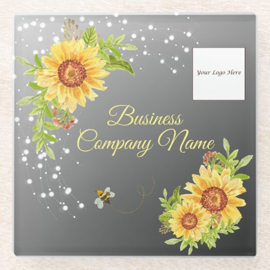 Elegant Yellow Sunflower Gradiënt Custom Business Glazen Onderzetter (Voorkant)