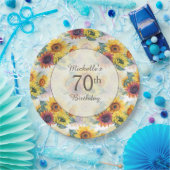 Elegant Yellow Sunflower Greenery 70th Birthday Papieren Bordje (Feest)
