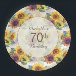 Elegant Yellow Sunflower Greenery 70th Birthday Papieren Bordje<br><div class="desc">Deze 70e verjaardagsfeestpapieren borden zijn ontworpen met  gele en roze zonnebloemen en groen. De tekst is volledig klantgericht,  zodat ontwerp deze partijborden voor iedereen van om het even welke leeftijd.</div>
