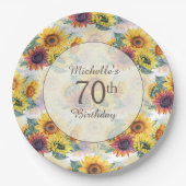 Elegant Yellow Sunflower Greenery 70th Birthday Papieren Bordje (Voorkant)