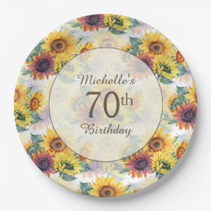 Elegant Yellow Sunflower Greenery 70th Birthday Papieren Bordje