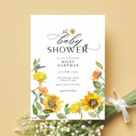 Elegant Yellow Sunflower Sunny Bee Baby shower Kaart