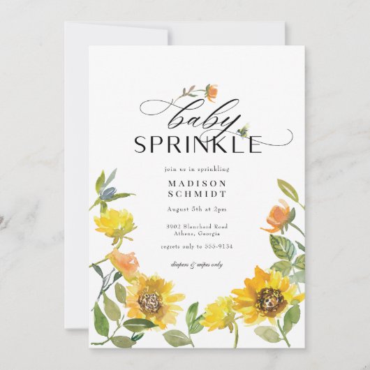 Elegant Yellow Sunflower Sunny Bee Baby Sprinkle Kaart (Voorkant)