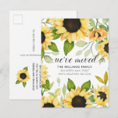 Elegant Yellow Sunflower Waterverf Floral Moving Aankondigingskaart (Voorkant / Achterkant)
