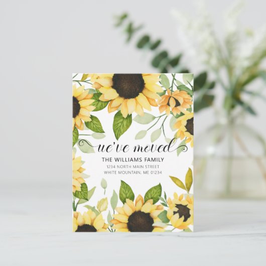 Elegant Yellow Sunflower Waterverf Floral Moving Aankondigingskaart (Staand voorkant)