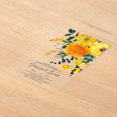 Elegant Yellow Waterverf Botanical Floral Wedding Acryl Uitnodigingen (Laagn)