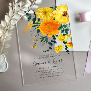 Elegant Yellow Waterverf Botanical Floral Wedding Acryl Uitnodigingen