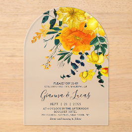 Elegant Yellow Waterverf Botanical Floral Wedding Acryl Uitnodigingen