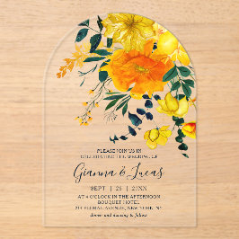 Elegant Yellow Waterverf Botanical Floral Wedding Acryl Uitnodigingen