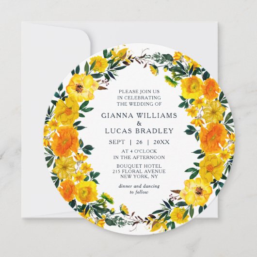 Elegant Yellow Waterverf Botanical Floral Wedding Kaart (Voorkant)