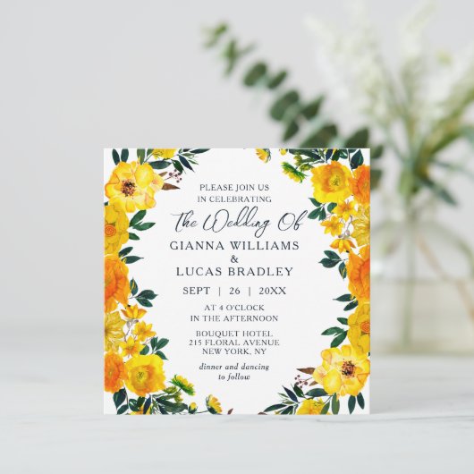 Elegant Yellow Waterverf Botanical Floral Wedding Kaart (Staand voorkant)