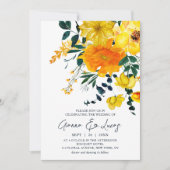Elegant Yellow Waterverf Botanical Floral Wedding Kaart (Voorkant)
