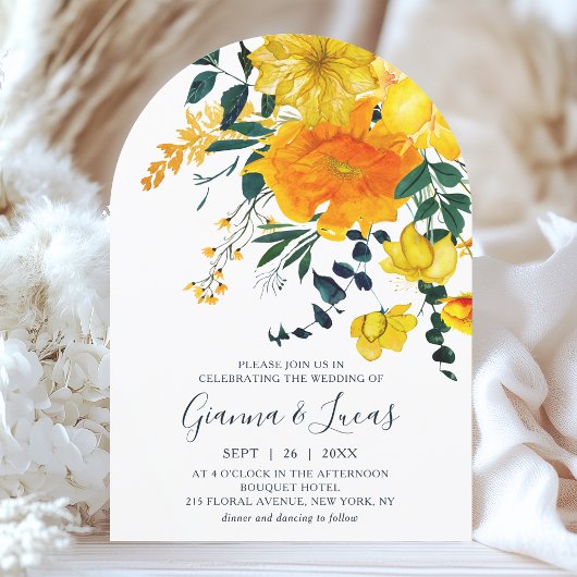 Elegant Yellow Waterverf Botanical Floral Wedding Kaart