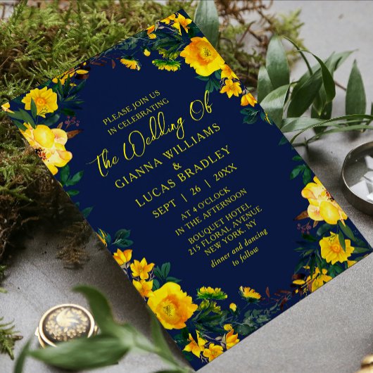 Elegant Yellow Waterverf Botanical Floral Wedding Kaart